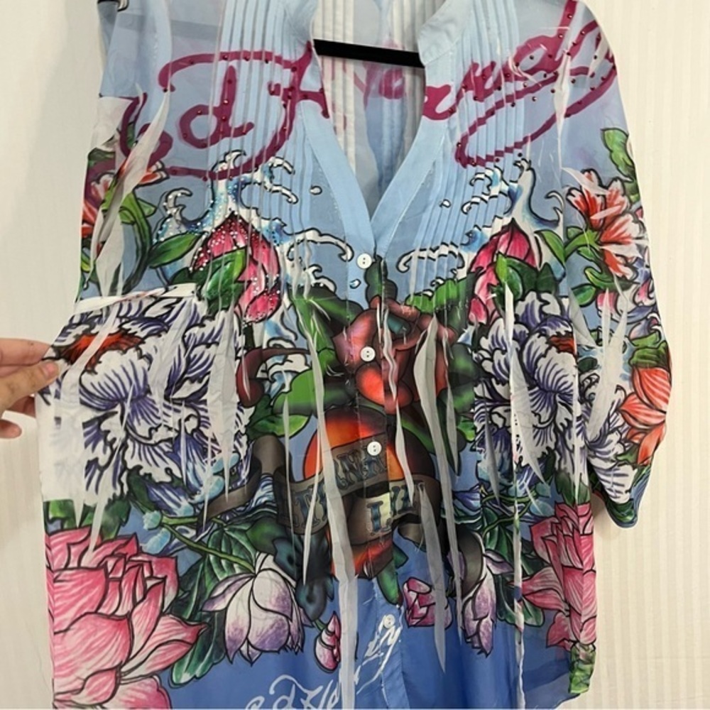 Vintage Ed Hardy Blouse L - Picture 5 of 9